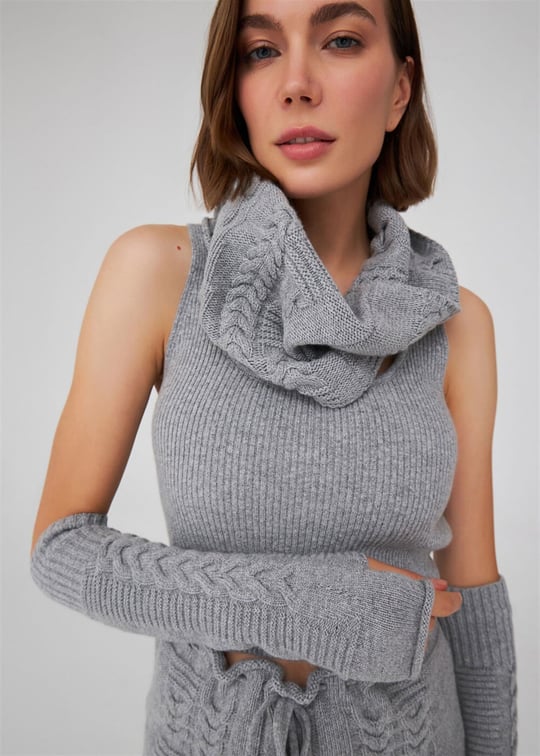 Peraluna Cable Knit Long Womens Gloves - Grey Melange