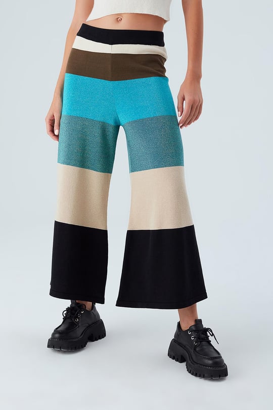 Peraluna SASHA TROUSER Wide Striped Silvery Women's Knitwear Pants - Multicolor