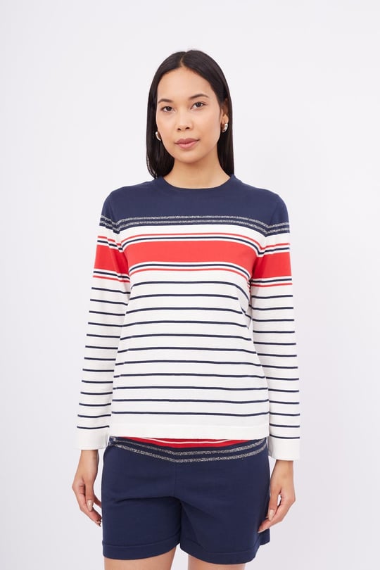 Peraluna SOFIA PULLOVER Organik Pamuk Çizgili Mevsimlik Kadın Triko Kazak - Lacivert Multi