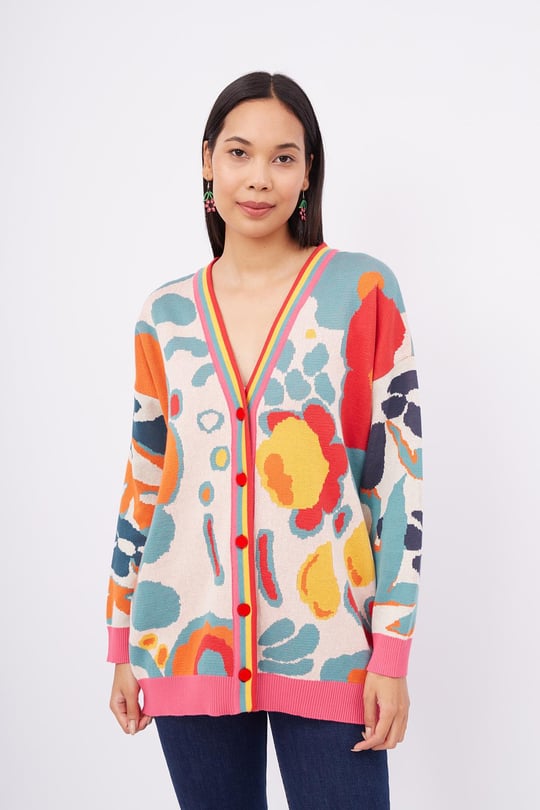 Peraluna SUNLIGHT CARDIGAN  Jacquard Organic Cotton Women's Long Cardigan - Multicolor