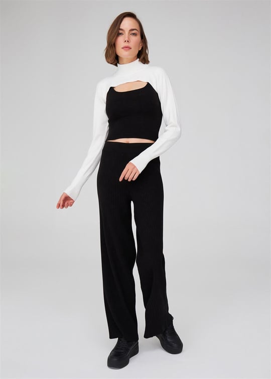 Peraluna Yarım Balıkçı Yaka Uzun Kollu Triko Omuzluk Ekru