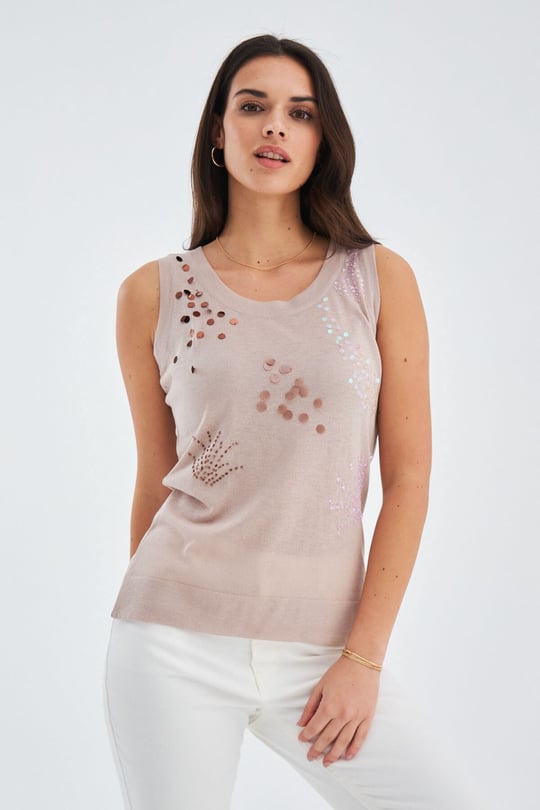 Peraluna Flake Embroidered Womens Knitwear Fine Blouse - Beige