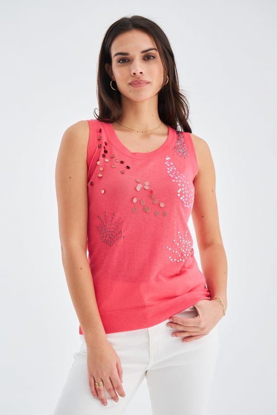 Peraluna Flake Embroidered Womens Knitwear Fine Blouse - Coral