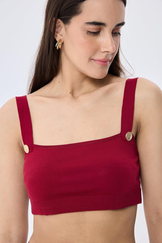 Styleboom X Peraluna ELIZABETH BRALET Düğme Detaylı Askılı Kadın Triko Bralet - Bordo