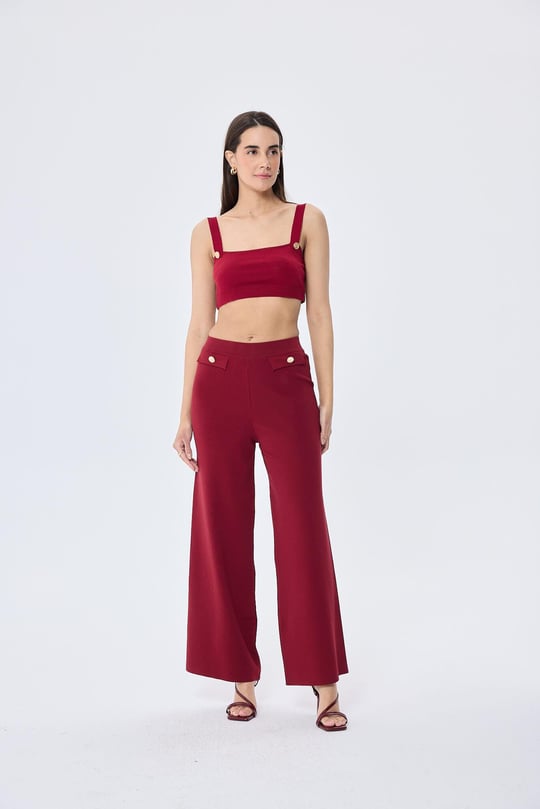 Styleboom X Peraluna ELIZABETH BRALET Düğme Detaylı Askılı Kadın Triko Bralet - Bordo