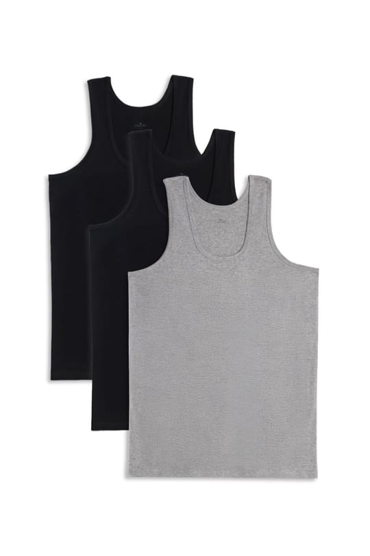 3 Adet Compact Penye Siyah-Gri Erkek Atlet %100 Pamuk Standart Fit Normal Kesim 3'lü Paket