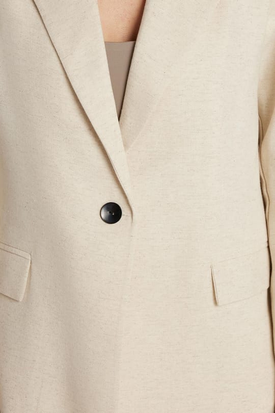 Kadın Slim Fit Uzun Kollu Mono Yaka Düğmeli Ekru Ceket Pantolonlu Takım