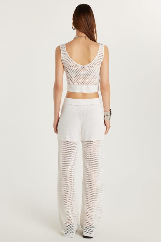 Kadın Slim Fit Dar Kesim Askılı Örme Detaylı U Yaka Ekru Takım