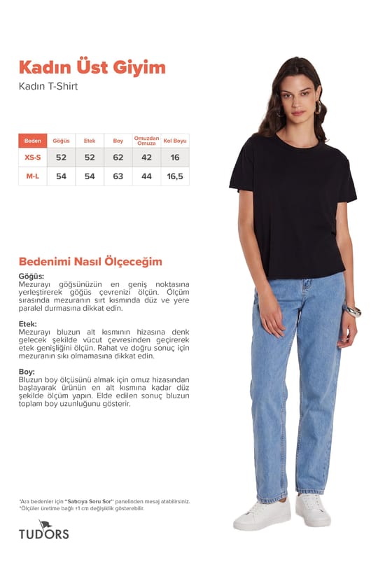 Kadın Relax Fit Modal Kumaş Basic Bisiklet Yaka Siyah Tişört