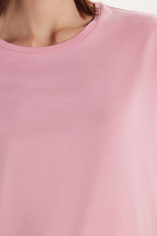 Kadın Modal Kumaş Relax Fit Rahat Kesim Bisiklet Yaka Basic Pembe Tişört
