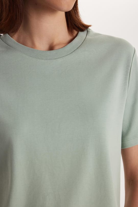 Kadın Relax Fit Rahat Kesim %100 Pamuk Kısa Kollu Bisiklet Yaka Mint Tişört