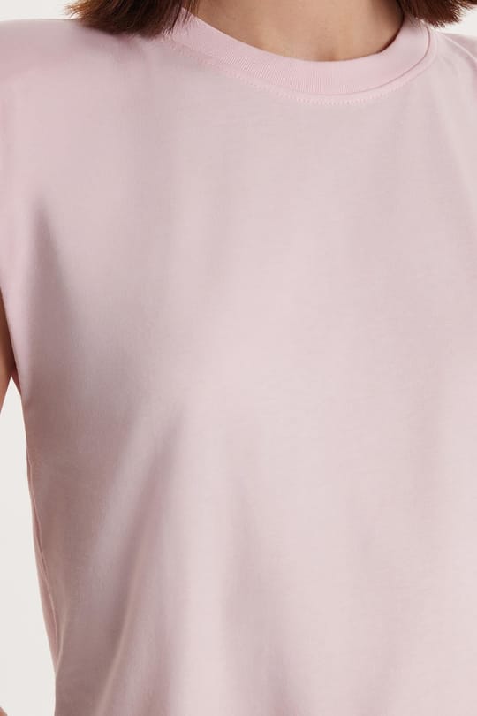 Kadın Relax Fit Rahat Kesim Sıfır Kol Bisiklet Yaka Pembe Tişört