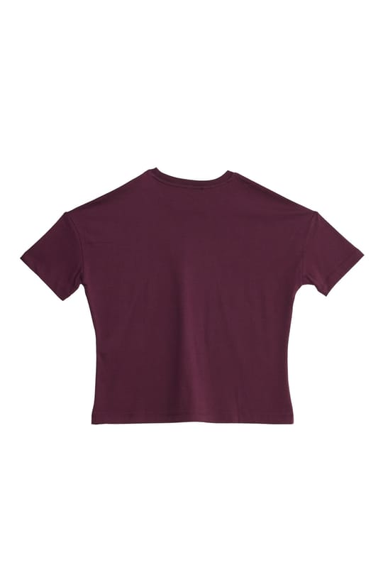 Kadın Relax Fit Rahat Kesim %100 Pamuk Bisiklet Yaka Bordo Tişört