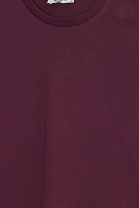 Kadın Relax Fit Rahat Kesim %100 Pamuk Bisiklet Yaka Bordo Tişört