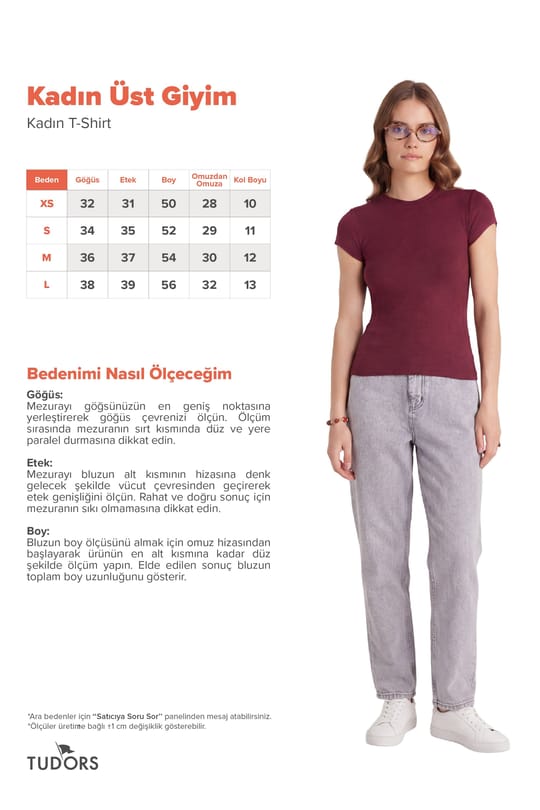 Kadın Slim Fit Dar Kesim Bisiklet Yaka Viskon Kumaş Ultra Soft Bordo Tişört