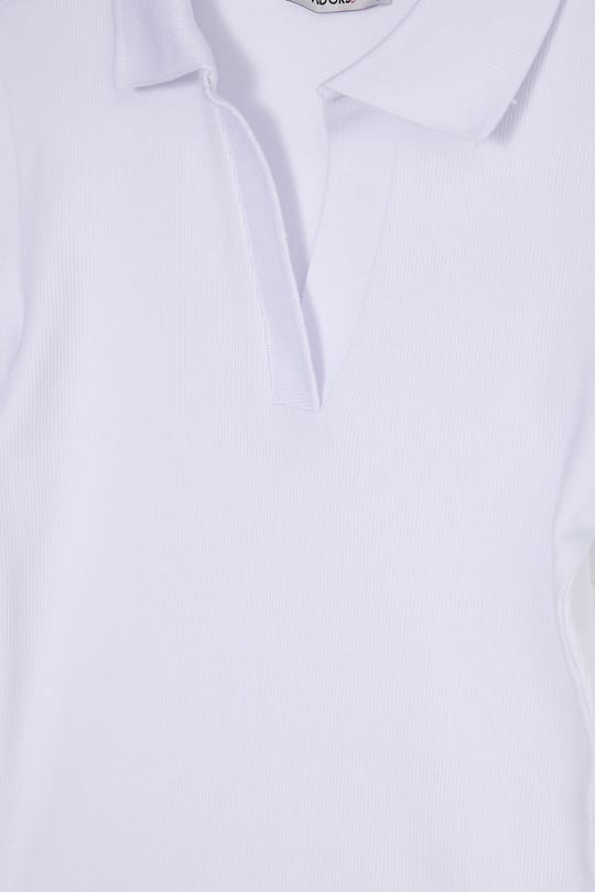 Kadın Slim Fit Dar Kesim Pamuklu Kısa Kollu Beyaz Polo Yaka Tişört