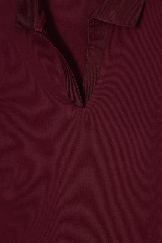 Kadın Slim Fit Dar Kesim Pamuklu Kısa Kollu Bordo Polo Yaka Tişört