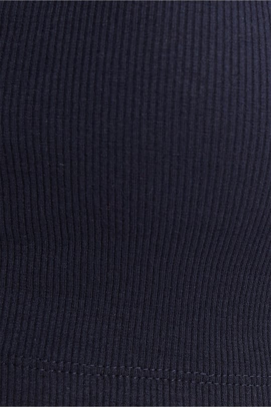 Kadın Slim Fit Dar Kesim Pamuklu Likralı Dik Yaka Sıfır Kol Yumuşak Dokulu Lacivert Crop Bluz