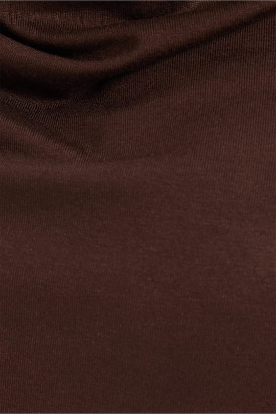 Kadın Oversize Rahat Kesim Asimetrik Yaka Kısa Kol Kahverengi Viskon Bluz
