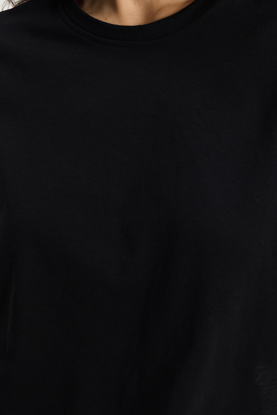 Kadın Slim Fit Dar Kesim %100 Pamuk Kısa Kollu Bisiklet Yaka Siyah Crop Tişört