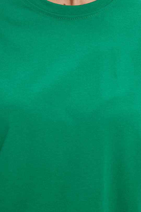 Kadın Slim Fit Dar Kesim %100 Pamuk Kısa Kollu Bisiklet Yaka Yeşil Tişört