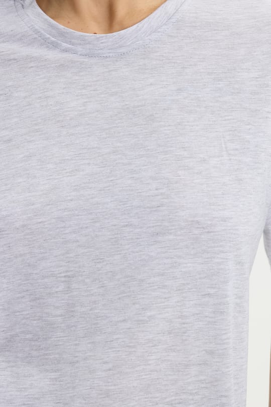 Kadın Slim Fit Dar Kesim %100 Pamuk Kısa Kollu Bisiklet Yaka Açık Gri Tişört