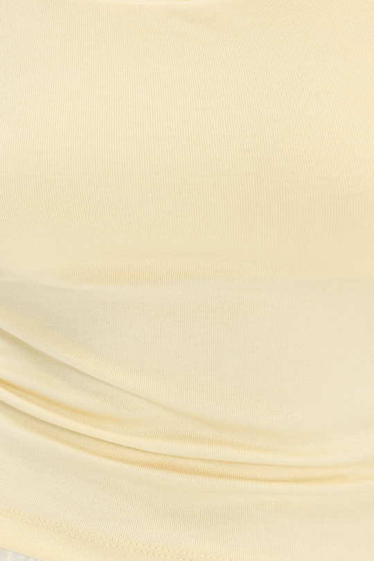 Kadın Slim Fit Dar Kesim Modal Kumaş Yumuşak Dokulu Pamuklu Kare Yaka Kısa Kollu Sarı Tişört