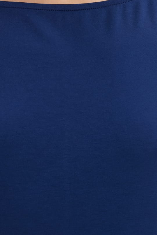 Kadın Slim Fit Dar Kesim Kısa Yarasa Kol Kayık Yaka Lacivert Tişört