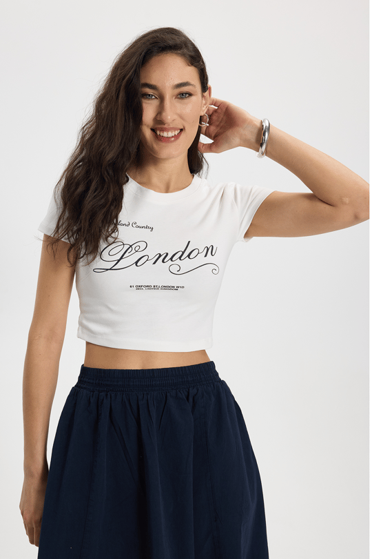 KADIN BASKILI ARM-11143 CROP  TİŞÖRT