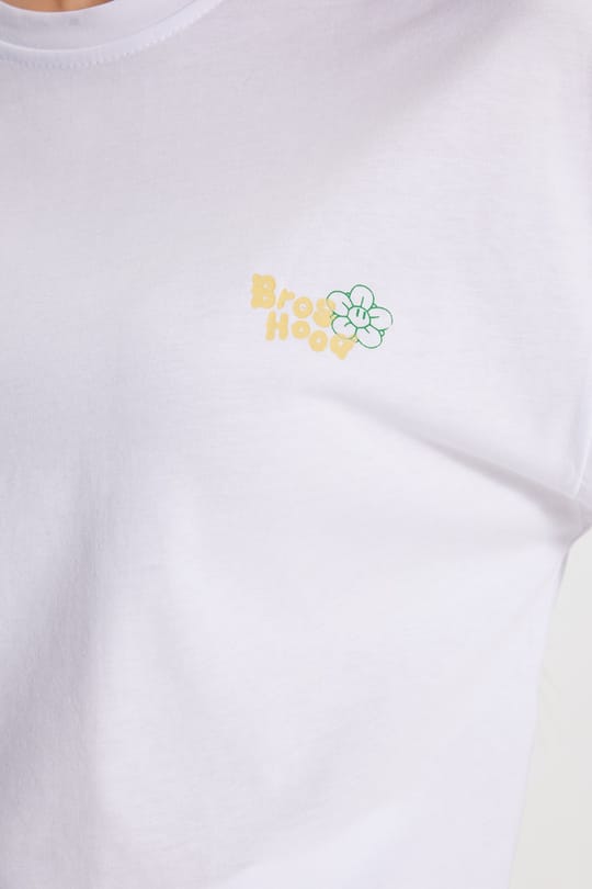 Kadın Oversize Geniş Kesim Bisiklet Yaka %100 Pamuk Yumuşak Dokulu Baskılı Beyaz Tişört
