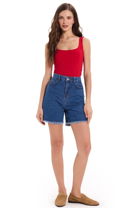 Kadın Slim Fit Dar Kesim Askılı Kare Yaka Sırtı Açık Sandy Kumaş Çıtçıtlı Bordo Body
