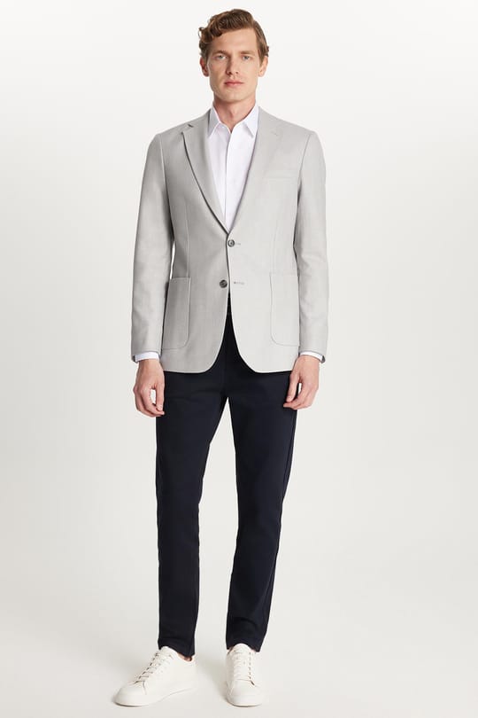 Erkek Slim Fit Mono Yaka Çift Yırtmaçlı Casual Gri Tek Ceket