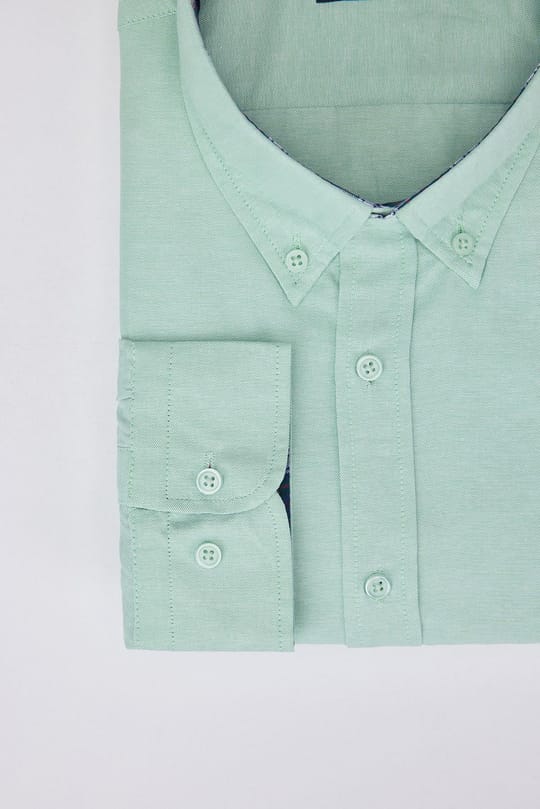 Erkek Big Size Büyük Beden Uzun Kollu Pamuklu Oxford Doku Tek Cepli Mint Düğmeli Yaka Gömlek