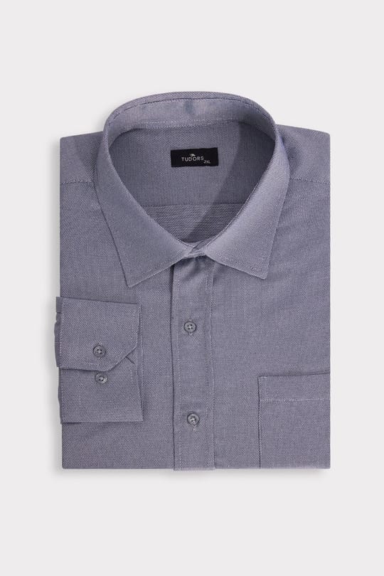 Erkek Big Size Büyük Beden Kolay Ütü Kravatlık Armürlü Pamuklu Gri Gömlek