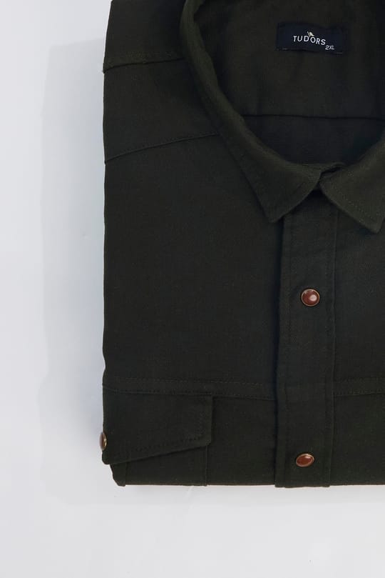 Erkek Big Size Büyük Beden Uzun Kollu Denim Kot Yıkamalı Çift Cepli Armürlü Haki Gömlek