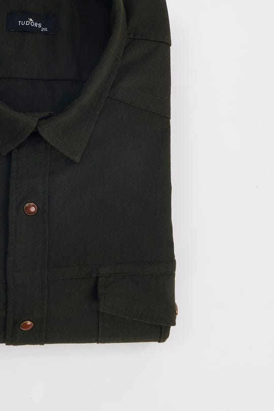 Erkek Big Size Büyük Beden Uzun Kollu Denim Kot Yıkamalı Çift Cepli Armürlü Haki Gömlek
