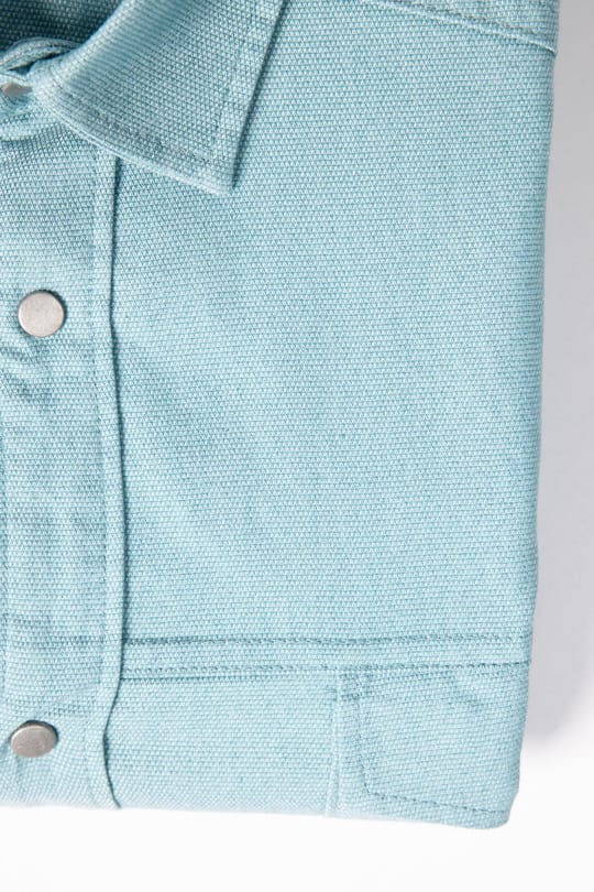 Büyük Beden Uzun Kollu Yıkamalı Çift Cepli Armürlü Denim Kot Mint Erkek Gömlek