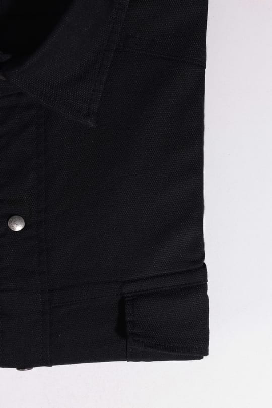 Büyük Beden Uzun Kollu Yıkamalı Çift Cepli Armürlü Denim Kot Siyah Erkek Gömlek