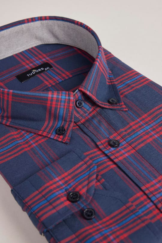 Büyük Beden Ekoseli Biyeli Yaka Düğmeli Erkek Gömlek