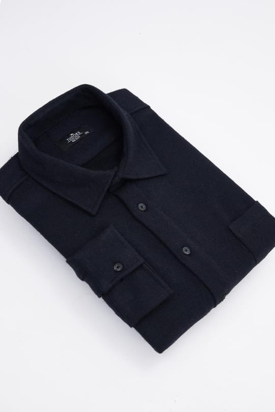 Erkek Big Size Büyük Beden Oduncu Tek Cepli Kareli Lacivert Kışlık Gömlek