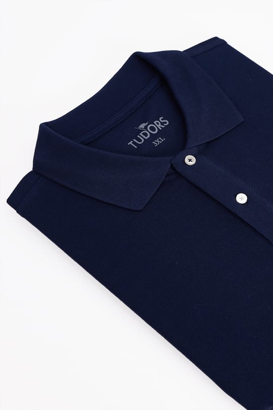 Erkek Big Size Büyük Beden %100 Pamuk Düz Pike Lacivert Polo Yaka Tişört