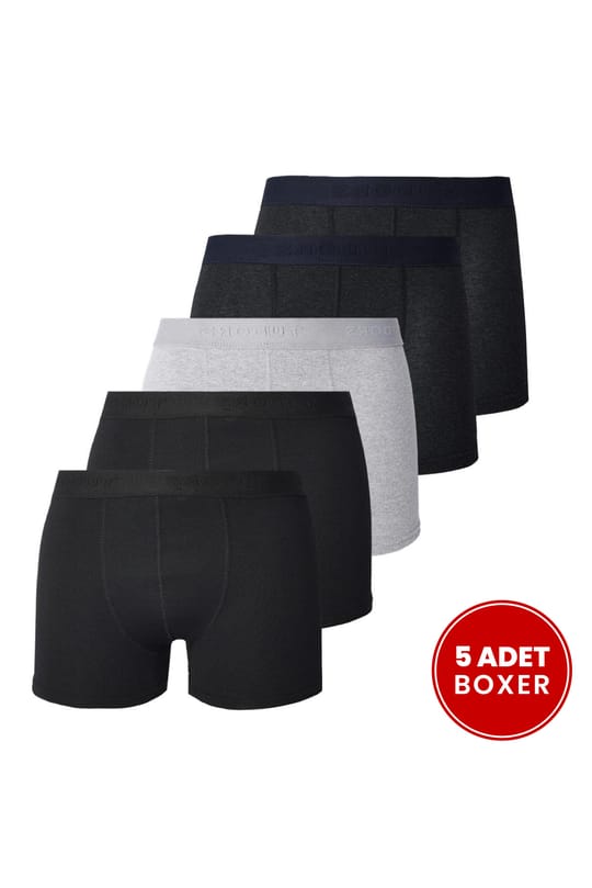 Erkek 5'li Pamuklu Likralı Esnek Kumaş Boxer