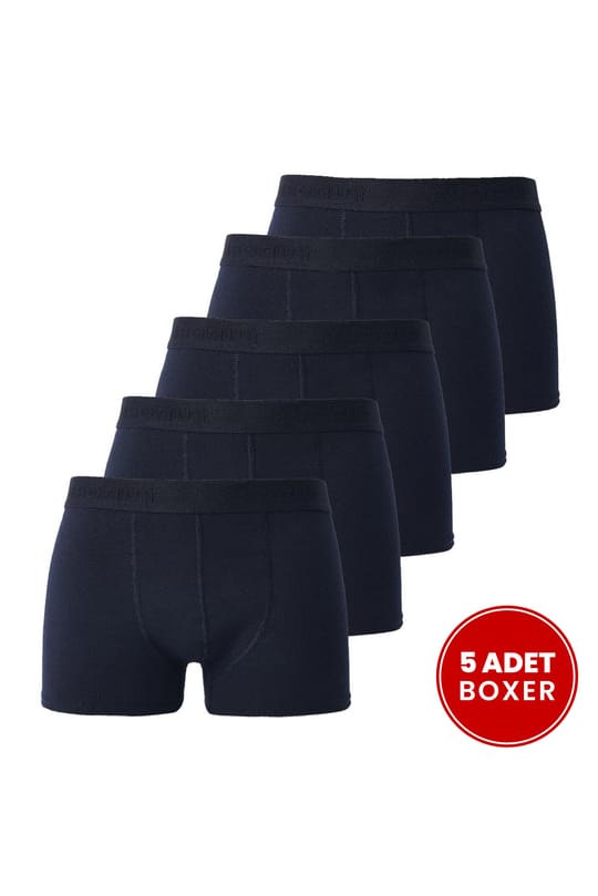 Erkek 5'li Pamuklu Likralı Esnek Kumaş Lacivert Boxer