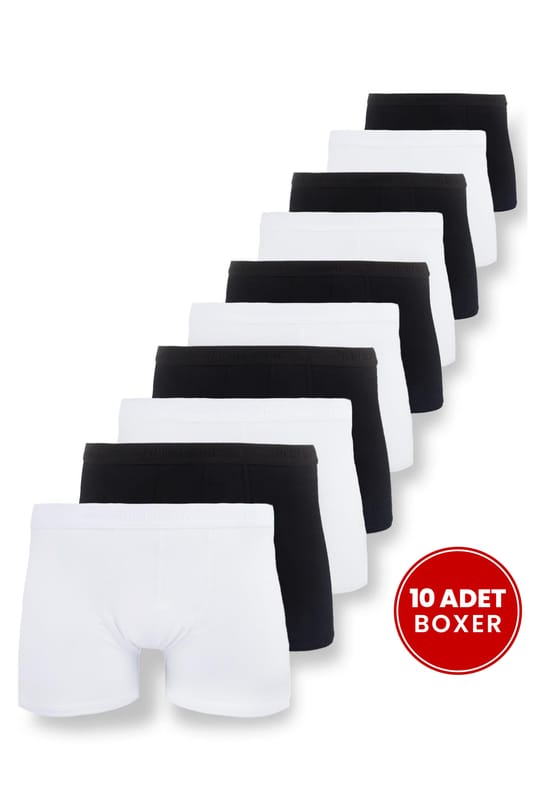 Erkek 10'lu Likralı Pamuklu Esnek Kumaş Premium Seri Boxer