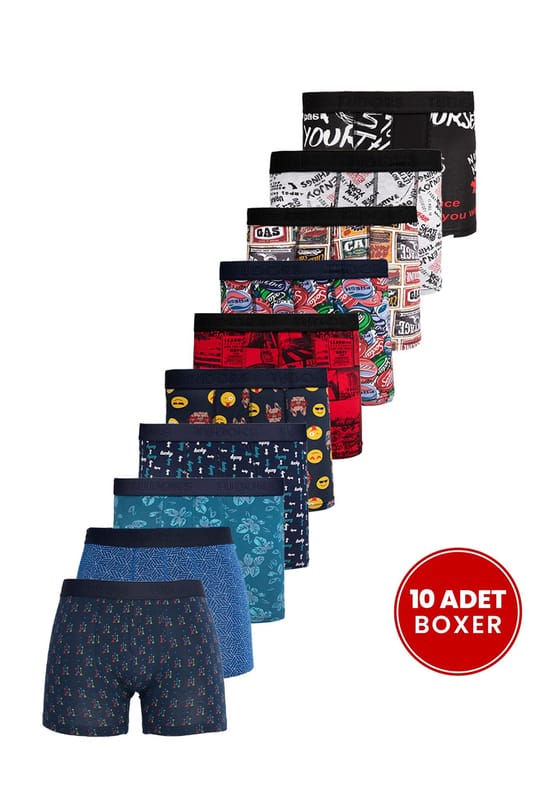 Erkek 10lu Likralı Pamuklu Esnek Kumaş Premium Seri Boxer