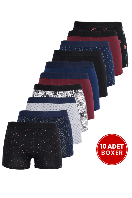 Erkek 10lu Likralı Pamuklu Esnek Kumaş Premium Seri Boxer