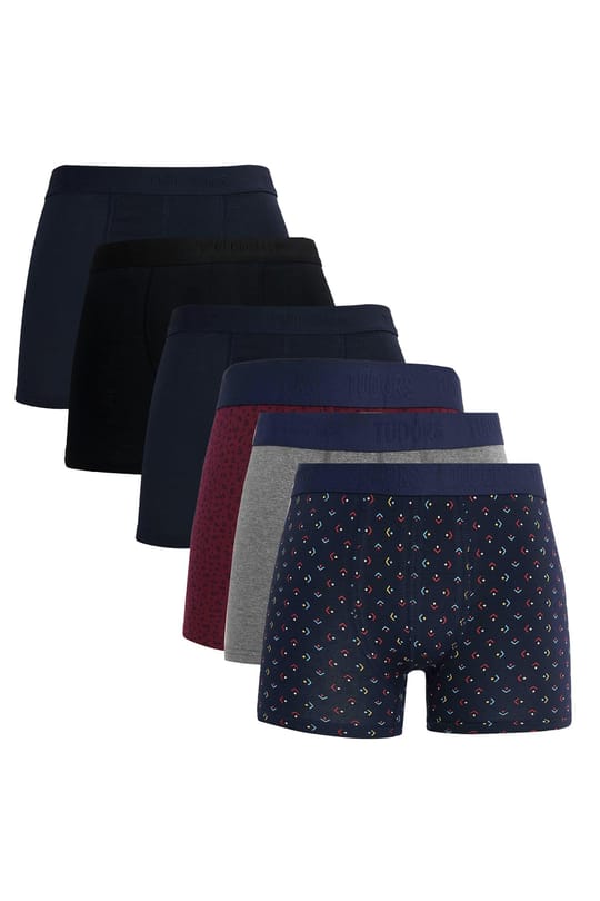 Erkek 6lı Premium Seri Pamuklu Likralı Esnek Kumaş Boxer (Damat Bohçası Çeyiz Seti)