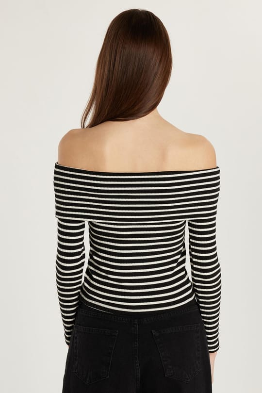 Kadın Slim Fit Dar Kesim Fitilli Straplez Çizgili Bluz