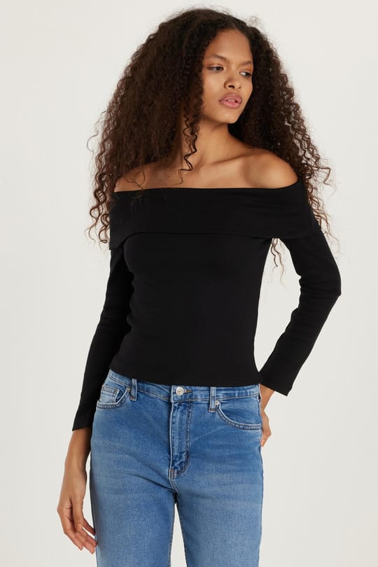 Kadın Slim Fit Modal Kumaş Düz Pamuklu Straplez Siyah Bluz
