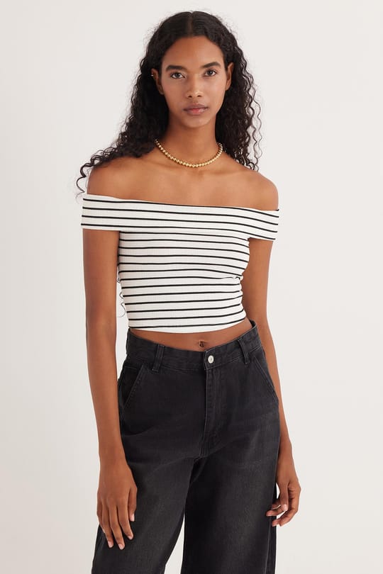Kadın Slim Fit Dar Kesim Çizgili Straplez Bluz